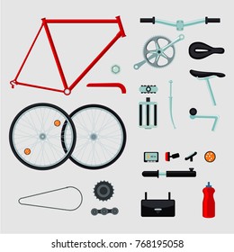 Bike details. Isolated on white bicycle parts