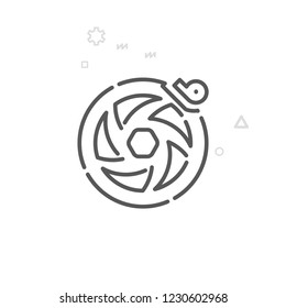 Bike Disc Brake Vector Line Icon. Bicycle Spare Part Symbol, Pictogram, Sign. Light Abstract Geometric Background. Editable Stroke. Adjust Line Weight. Design with Pixel Perfection.