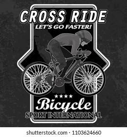 Bike emblem with grunge elements. The text and the bicycle are located on separate layers. Cracks and abrasions can be disabled.
