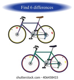 Bike. Find differences for children. Vector illustration.