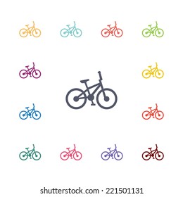 bike flat icons set. Open round colorful buttons. Vector 