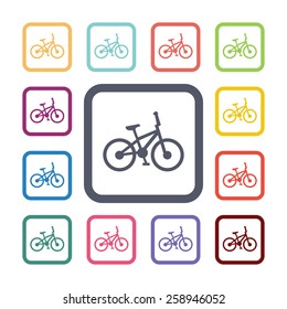 bike flat icons set. Open round colorful buttons. Vector 