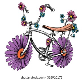 Bike with flowers cute design element for different events