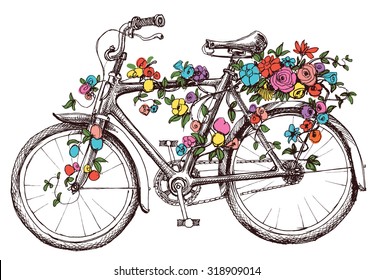Bike with flowers, design element for wedding invitations or bridal shower