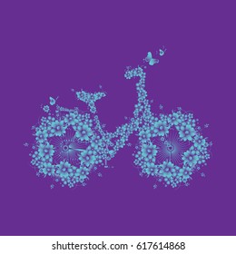 Bike with flowers, design element for wedding invitations, Floral Fauna, Mother's day, Valentine's,t shirt design and many more. Vector illustration with decorative floral ornament and butterflies.