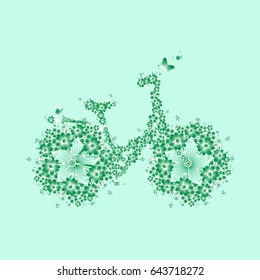 Bike with flowers, design element for wedding invitations, Floral Fauna, Mother's day, Valentine's,t shirt design and many more. Vector illustration with decorative floral ornament and butterflies.