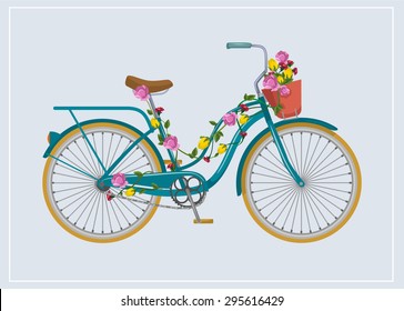 Bike with flowers. Vector flat illustration