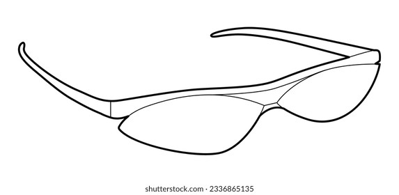 Bike frame glasses fashion accessory illustration. Sunglass 3-4 view for Men, women, unisex silhouette style, flat rim spectacles eyeglasses with lens sketch outline isolated on white background