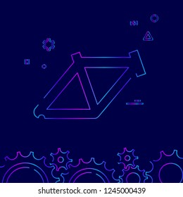 Bike Frame Vector Line Icon. Bicycle Spare Part Gradient Symbol, Pictogram, Sign. Dark Blue Background. Light Abstract Geometric Background. Related Bottom Border