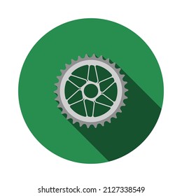 Bike Gear Star Icon. Flat Circle Stencil Design With Long Shadow. Vector Illustration.
