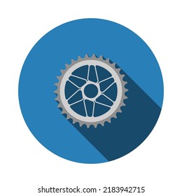 Bike Gear Star Icon. Flat Circle Stencil Design With Long Shadow. Vector Illustration.