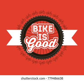 bike is good bicycles wheel ribbon banner red background