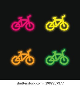 Bike Hand Drawn Transport four color glowing neon vector icon