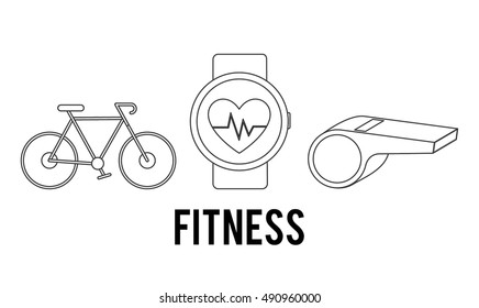 Bike heart with pulse inside clock and whistle icon. Fitness gym and bodybuilding theme. Isolated and silhouette design. Vector illustration