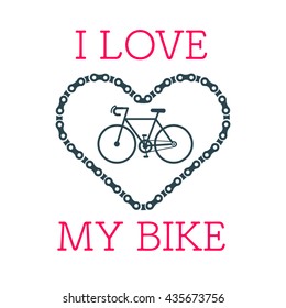 Bike heart vector with the hipster style modern urban bike in the center of illustration. 100% vector easy to edit illustration. 