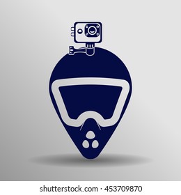 Bike helmet with action camera. Vector illustration.