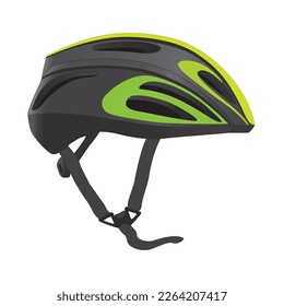 Bike Helmet in black and striped in lime green, sports equipment design, vector illustration isolated on white background, eps