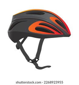 Bike Helmet in black and striped in Red and Yellow, vector image isolated, eps