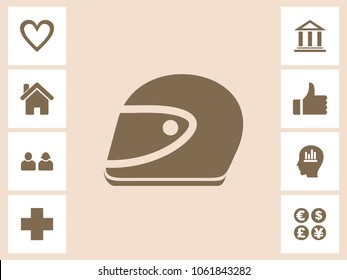 Bike Helmet Icon With Bonus Icons. Eps-10.