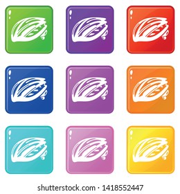 Bike helmet protection icons set 9 color collection isolated on white for any design
