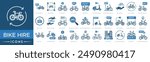 Bike Hire icon set. Bicycle Rental, Bike Sharing, Cycle Hire, Rent Bikes, Rental, Two Wheeler Hire, Electric Bike Rentals, Bike Leasing, Cycle Sharing