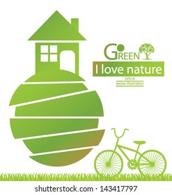 Bike. Home. Go green. Save world. vector illustration.