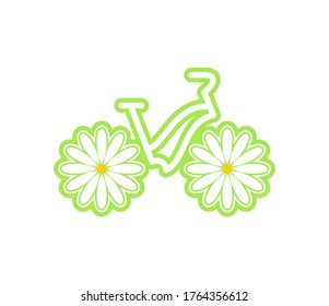 Bike Icon With Chamomile Wheels, Vector On White