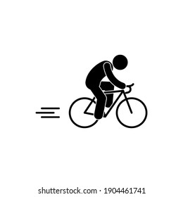 bike icon, cyclist rides at high speed, sport pictogram, isolated human stick figure