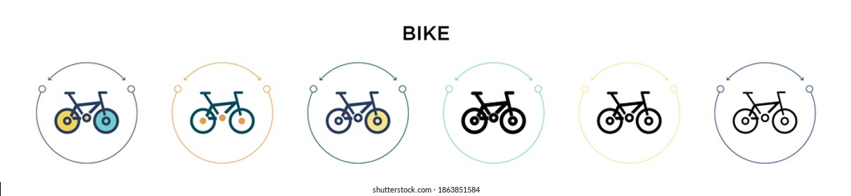 Bike icon in filled, thin line, outline and stroke style. Vector illustration of two colored and black bike vector icons designs can be used for mobile, ui, web