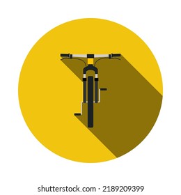 Icono de la bicicleta. Diseño De Esténcil De Círculo Plano Con Sombra Larga. Ilustración vectorial.
