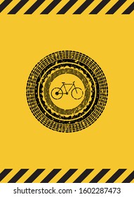 bike icon grunge warning sign emblem. Vector Illustration. Detailed.