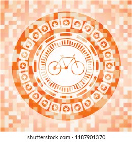 bike icon inside abstract orange mosaic emblem