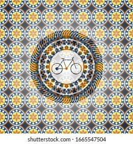 bike icon inside arabesque badge. arabic decoration.