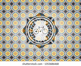 bike icon inside arabesque emblem. arabic decoration.