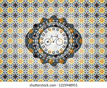 bike icon inside arabic emblem. Arabesque decoration.