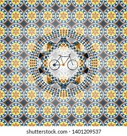 bike icon inside arabic emblem. Arabesque decoration.