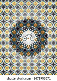 bike icon inside arabic emblem. Arabesque decoration.