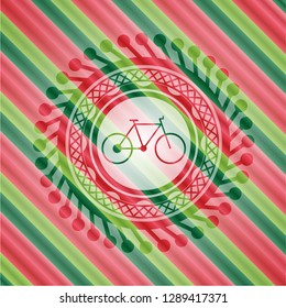 bike icon inside christmas colors badge.