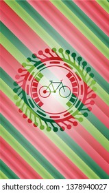bike icon inside christmas colors emblem.
