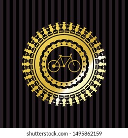 bike icon inside golden badge or emblem