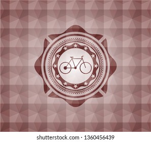 bike icon inside red badge with geometric pattern. Seamless.