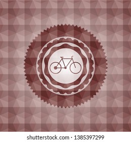 bike icon inside red seamless badge with geometric pattern background.