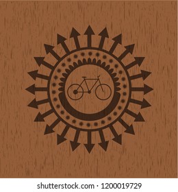 bike icon inside retro wood emblem