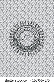 bike icon inside silver emblem. Scales pattern. Vector Illustration. Detailed.
