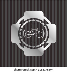 bike icon inside silvery shiny emblem