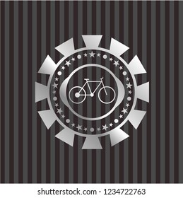 bike icon inside silvery shiny emblem