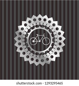 bike icon inside silvery shiny badge
