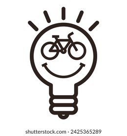 Bike icon in light bulb. E-bike smile idea logo isolated on white background