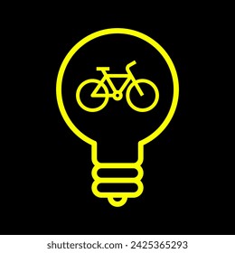 Bike icon in light bulb. E-bike idea logo on dark background