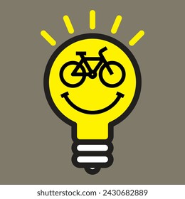 Bike icon in light bulb. E-bike smile idea logo on grey background